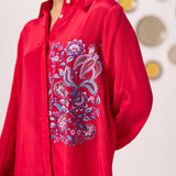 Chintz Embroidered Red Set with Pleated Sleeves - Western Era Co - ord set for women