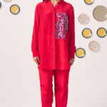 Chintz Embroidered Red Set with Pleated Sleeves - Western Era Co - ord set for women