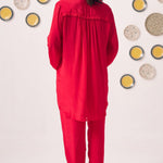 Chintz Embroidered Red Set with Pleated Sleeves - Western Era Co - ord set for women