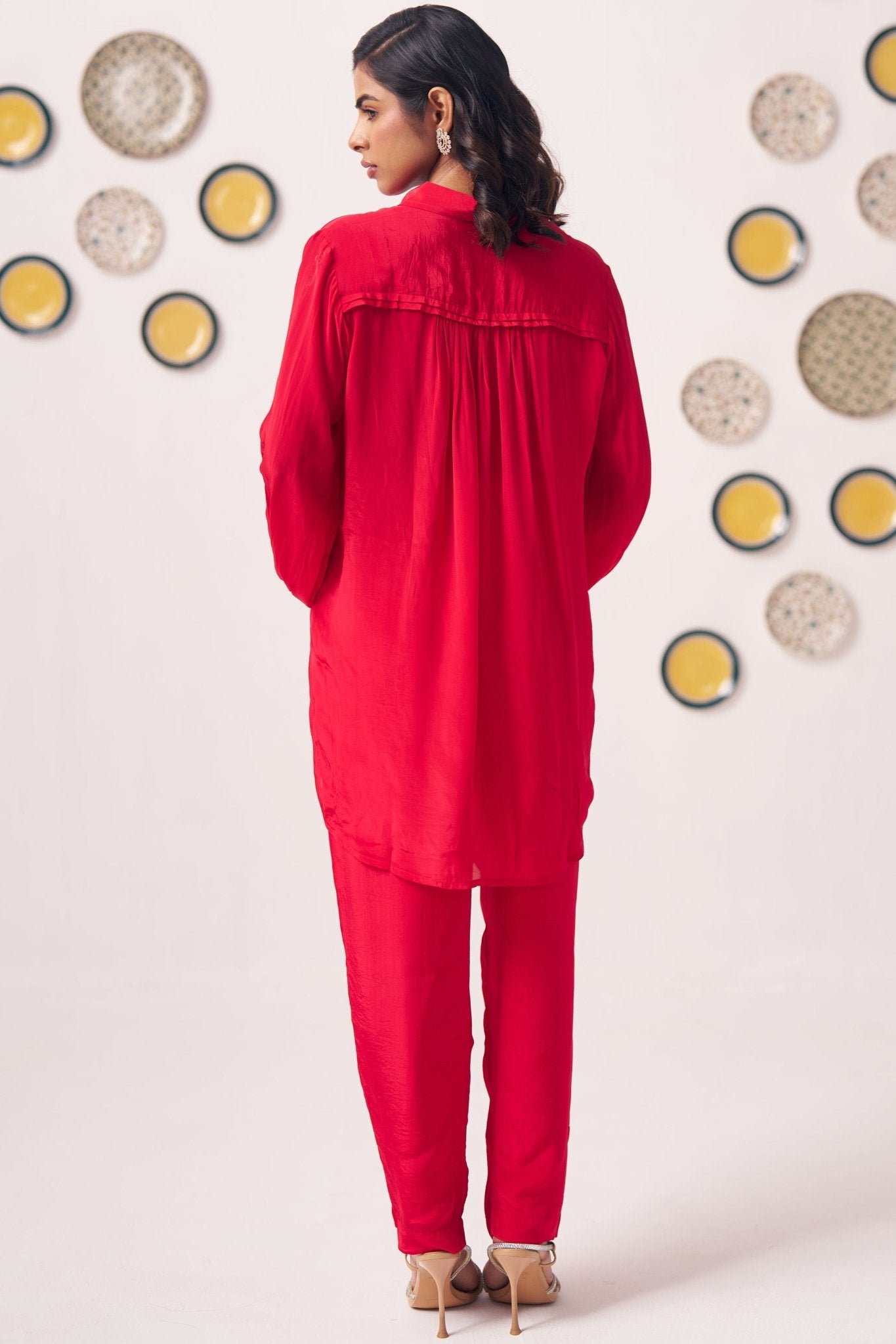 Chintz Embroidered Red Set with Pleated Sleeves - Western Era Co - ord set for women
