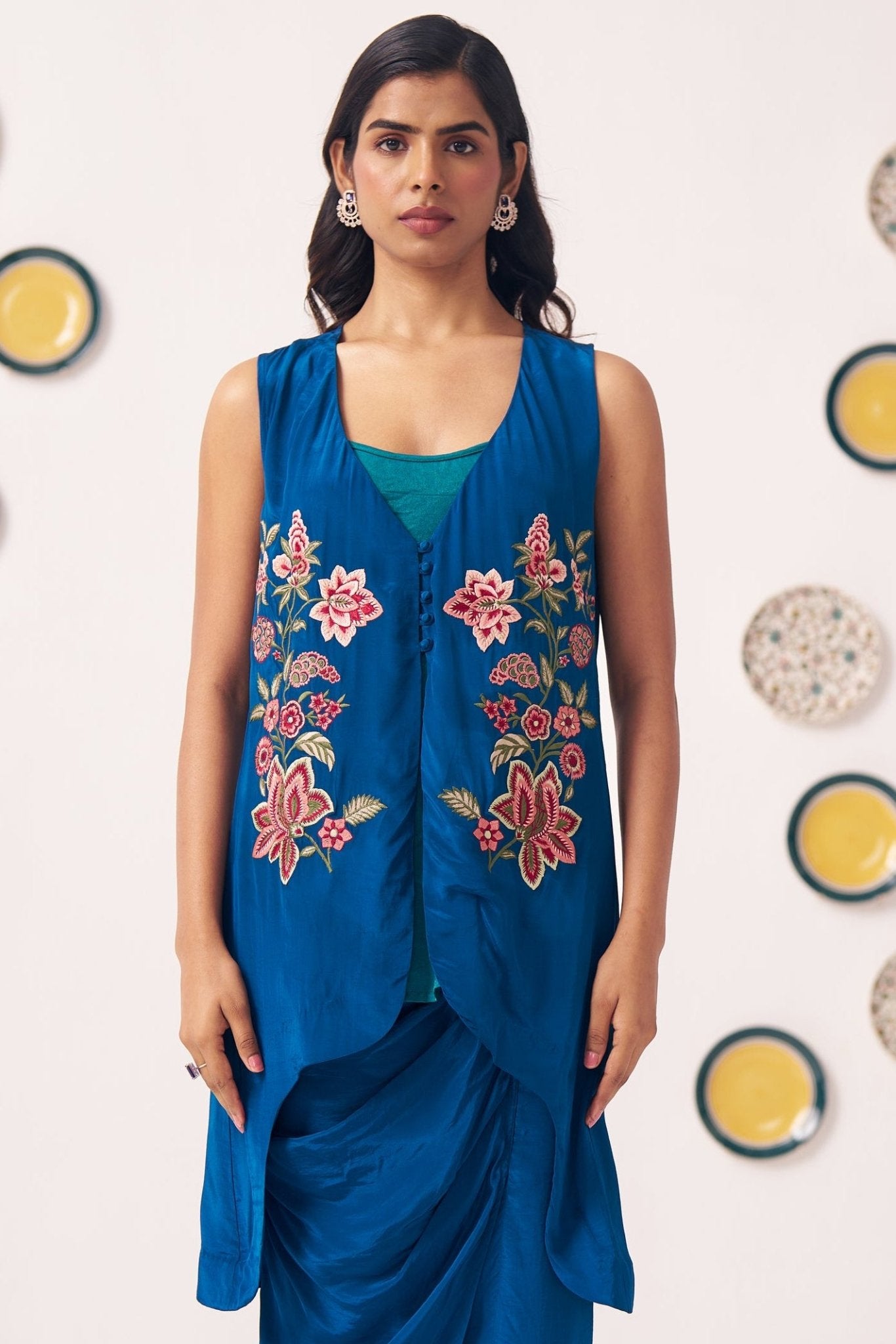 Chintz Embroidered Teal Top Skirt Set - Western Era Co - ord set for women