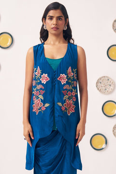 Chintz Embroidered Teal Top Skirt Set - Western Era Co - ord set for women