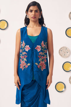Teal Embroidered Top with Spaghetti