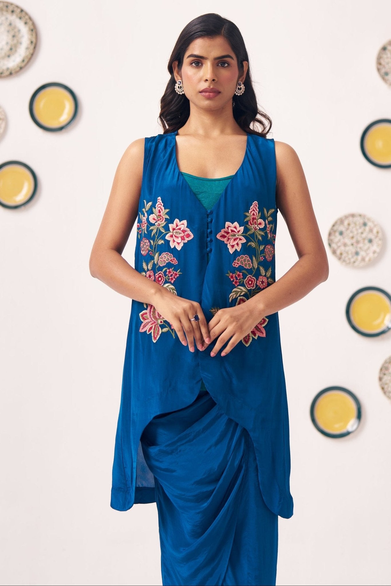 Chintz Embroidered Teal Top Skirt Set - Western Era Co - ord set for women