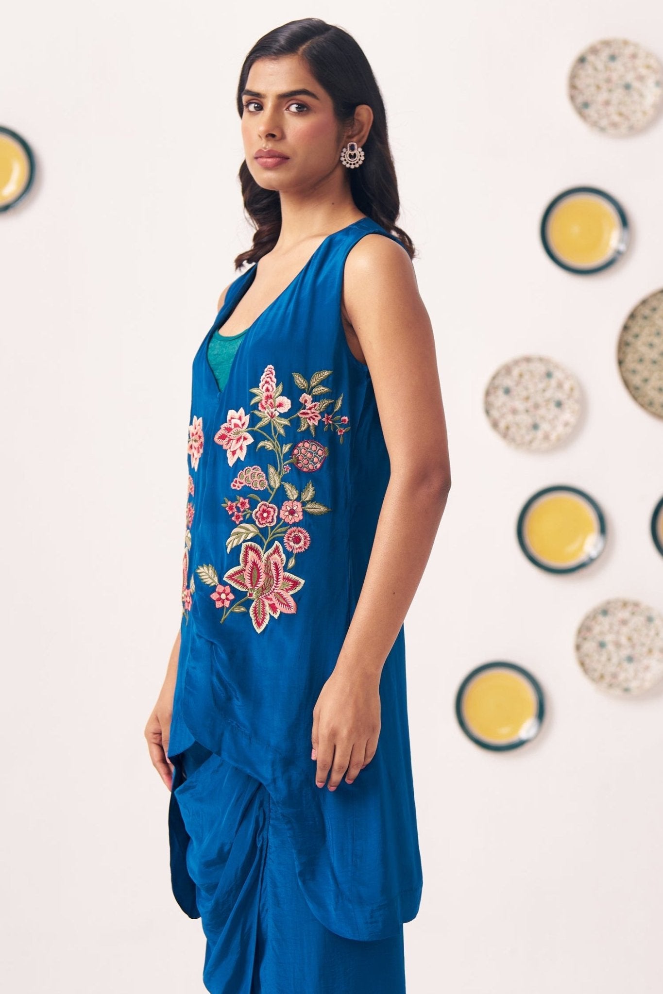 Chintz Embroidered Teal Top Skirt Set - Western Era Co - ord set for women
