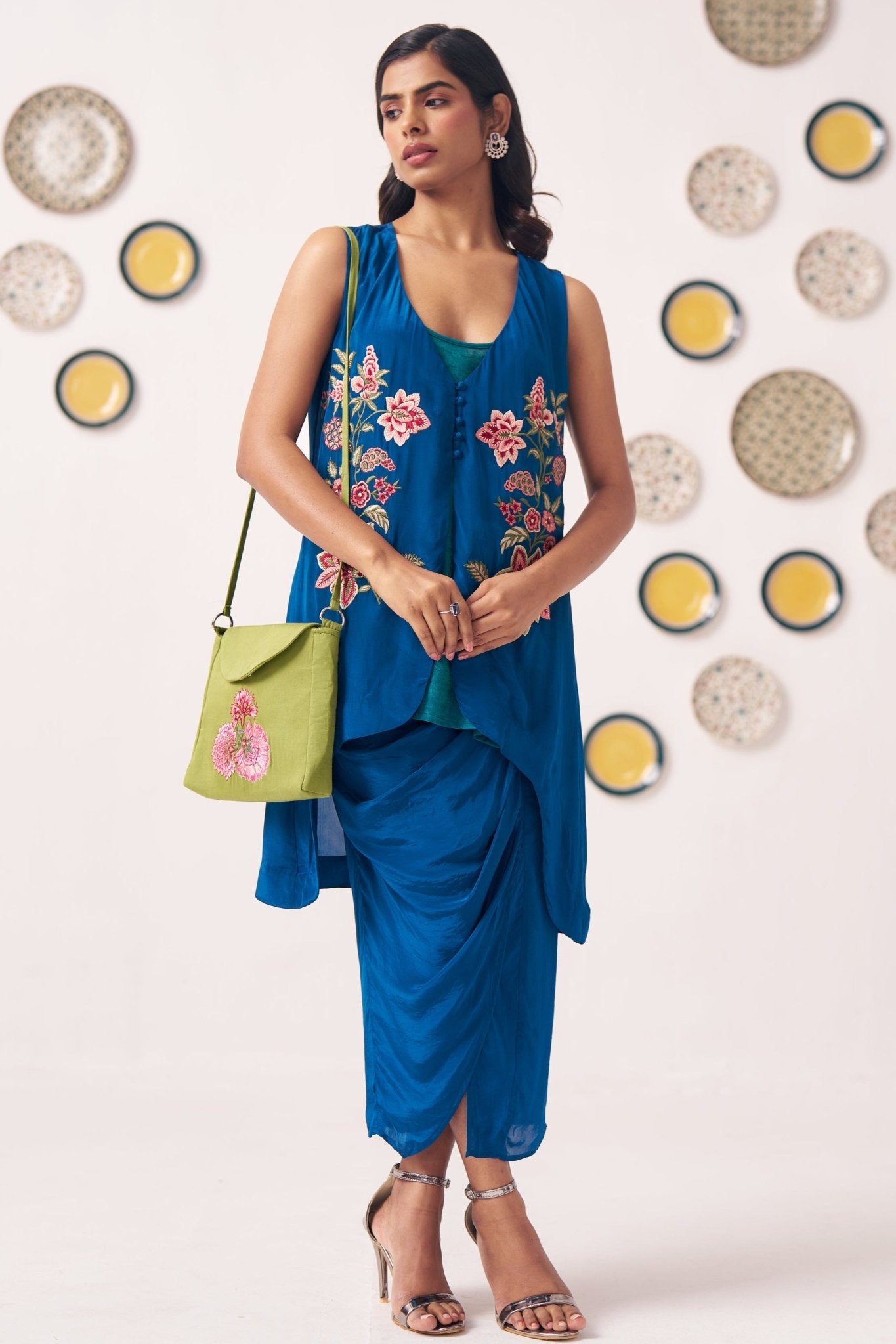 Chintz Embroidered Teal Top Skirt Set - Western Era Co - ord set for women