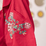 Chintz Pocket Embroidered Red Blazer 3 Piece Set - Western Era Co - ord set for women