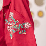Chintz Pocket Embroidered Red Blazer 3 Piece Set - Western Era Co - ord set for women