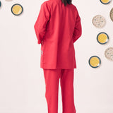 Chintz Pocket Embroidered Red Blazer 3 Piece Set - Western Era Co - ord set for women