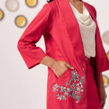 Chintz Pocket Embroidered Red Blazer 3 Piece Set - Western Era Co - ord set for women