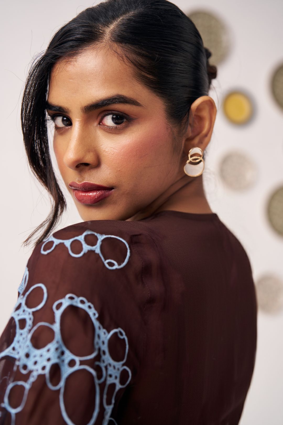 Chocolate Brown Bubble Embroidered Jacket - Western Era Tops for women