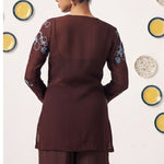 Chocolate Brown Embroidered Jacket & Flared Pants Co - Ord Set - Western Era Co - ord set for women