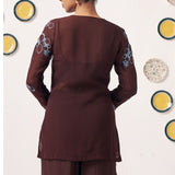 Chocolate Brown Embroidered Jacket & Flared Pants Co - Ord Set - Western Era Co - ord set for women