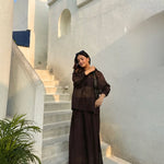 Chocolate Brown Sheer Gathered Top & Flowy Pants Co - Ord Set - Western Era Co - ord set for women