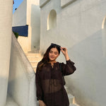 Chocolate Brown Sheer Gathered Top & Flowy Pants Co - Ord Set - Western Era Co - ord set for women