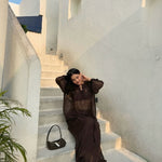 Chocolate Brown Sheer Gathered Top & Flowy Pants Co - Ord Set - Western Era Co - ord set for women