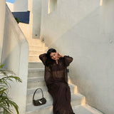 Chocolate Brown Sheer Gathered Top & Flowy Pants Co - Ord Set - Western Era Co - ord set for women