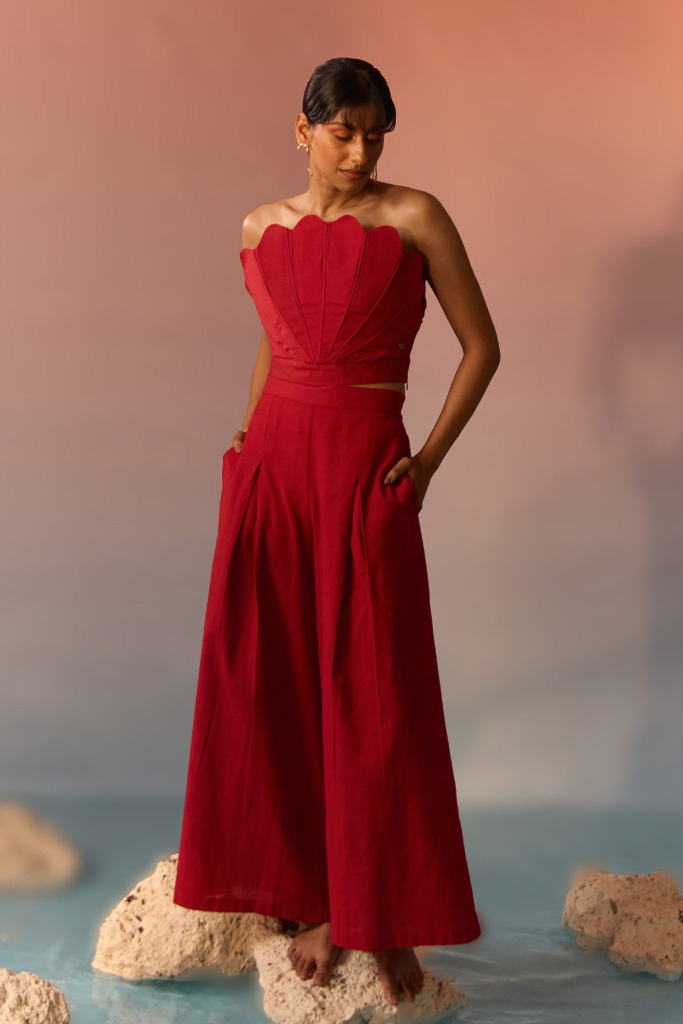 Clam wired top and wide leg pants Co - ord Set - Western Era Tops for women