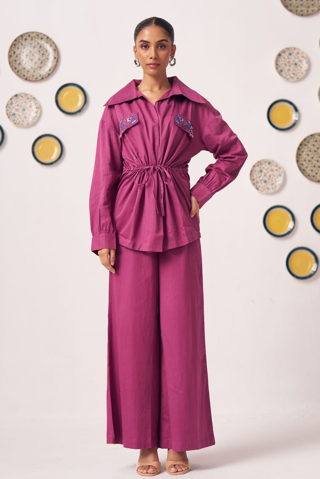 Co - ord Set with Embroidered Pocket Detailing - Western Era Co - ord set for women