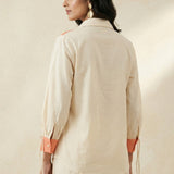 Color - Block Shirt In Cross Stitch Embroidery with Sculptural Drawstring Sleeves Co - ord Set - Western Era Co - ord set for women