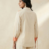 Color - Block Shirt In Cross Stitch Embroidery with Sculptural Drawstring Sleeves - Western Era for women