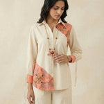 Color - Block Shirt In Cross Stitch Embroidery with Sculptural Drawstring Sleeves - Western Era for women