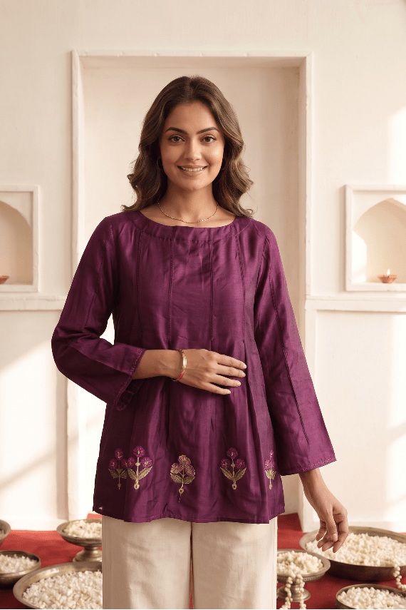 Colorful Embroidery Details Top with Ladder Lace Panels - Western Era Tops for women