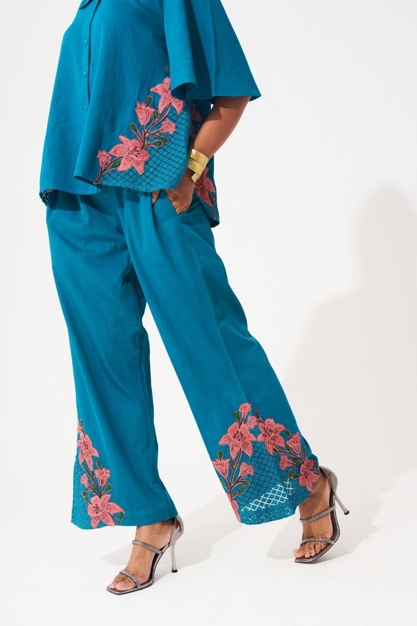 Cotton Co - ord Set with Side Mesh Detail - Western Era Cordset for women
