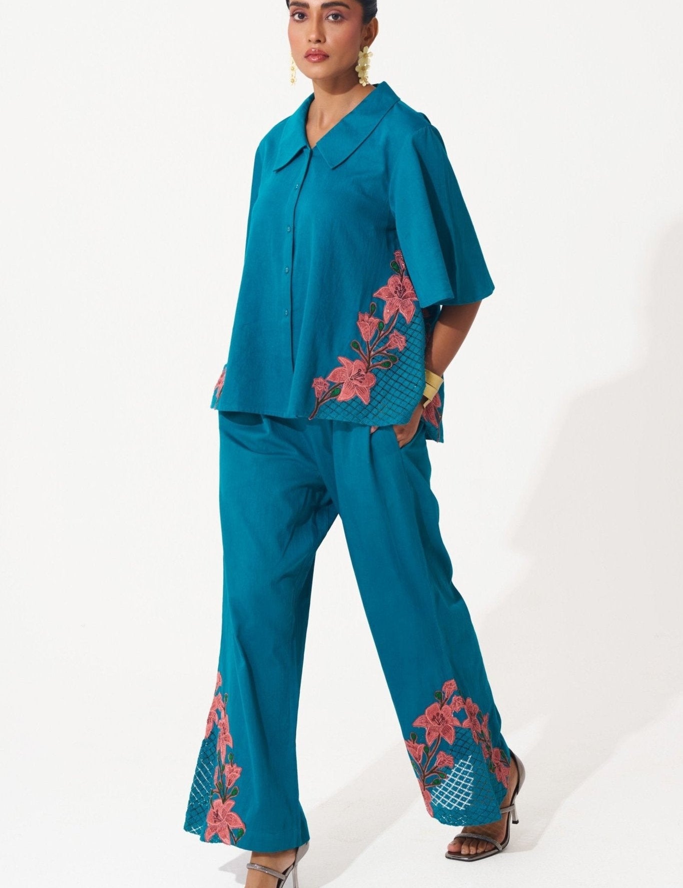 Cotton Co - ord Set with Side Mesh Detail - Western Era Cordset for women