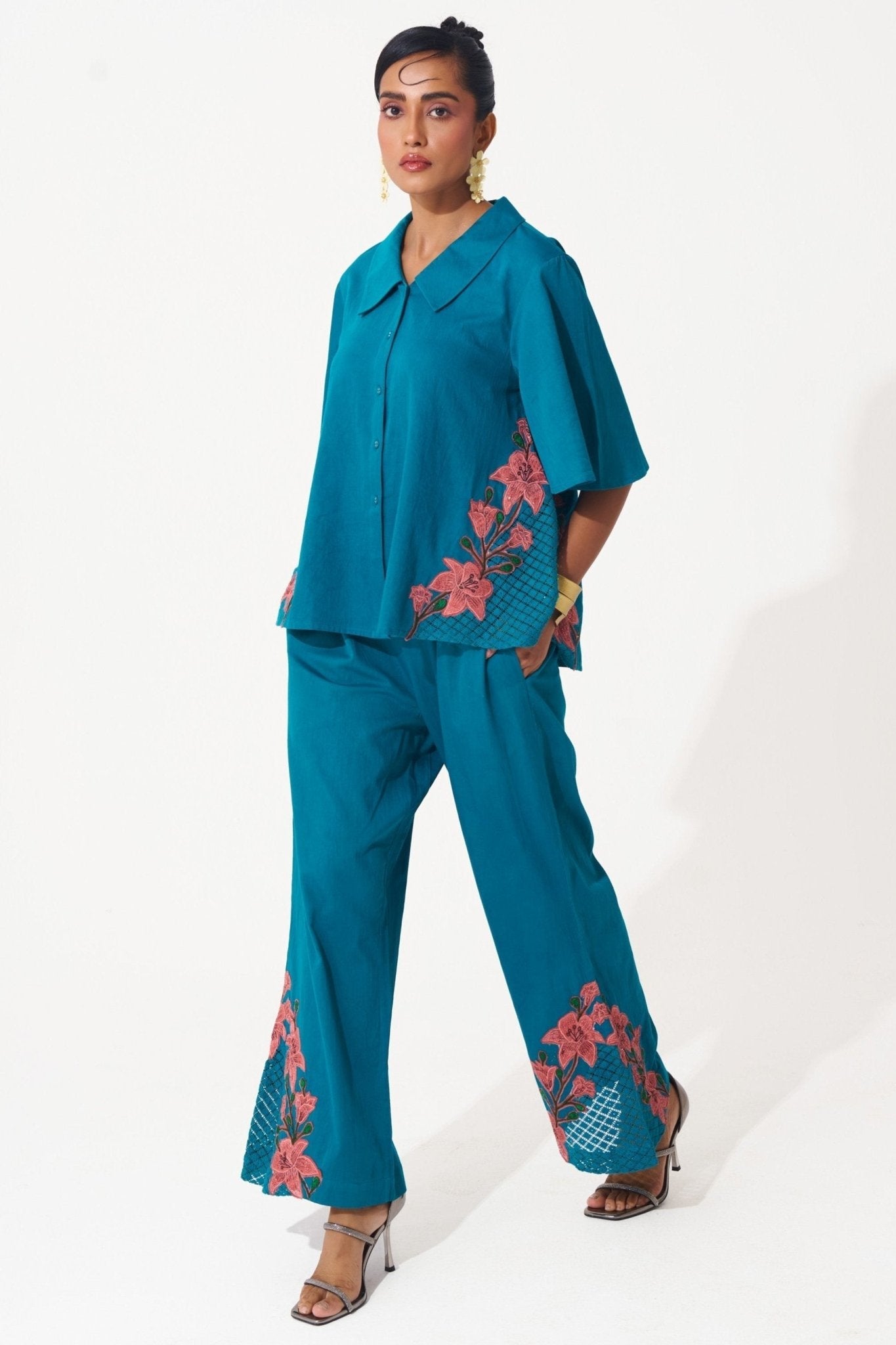 Cotton Co - ord Set with Side Mesh Detail - Western Era Cordset for women
