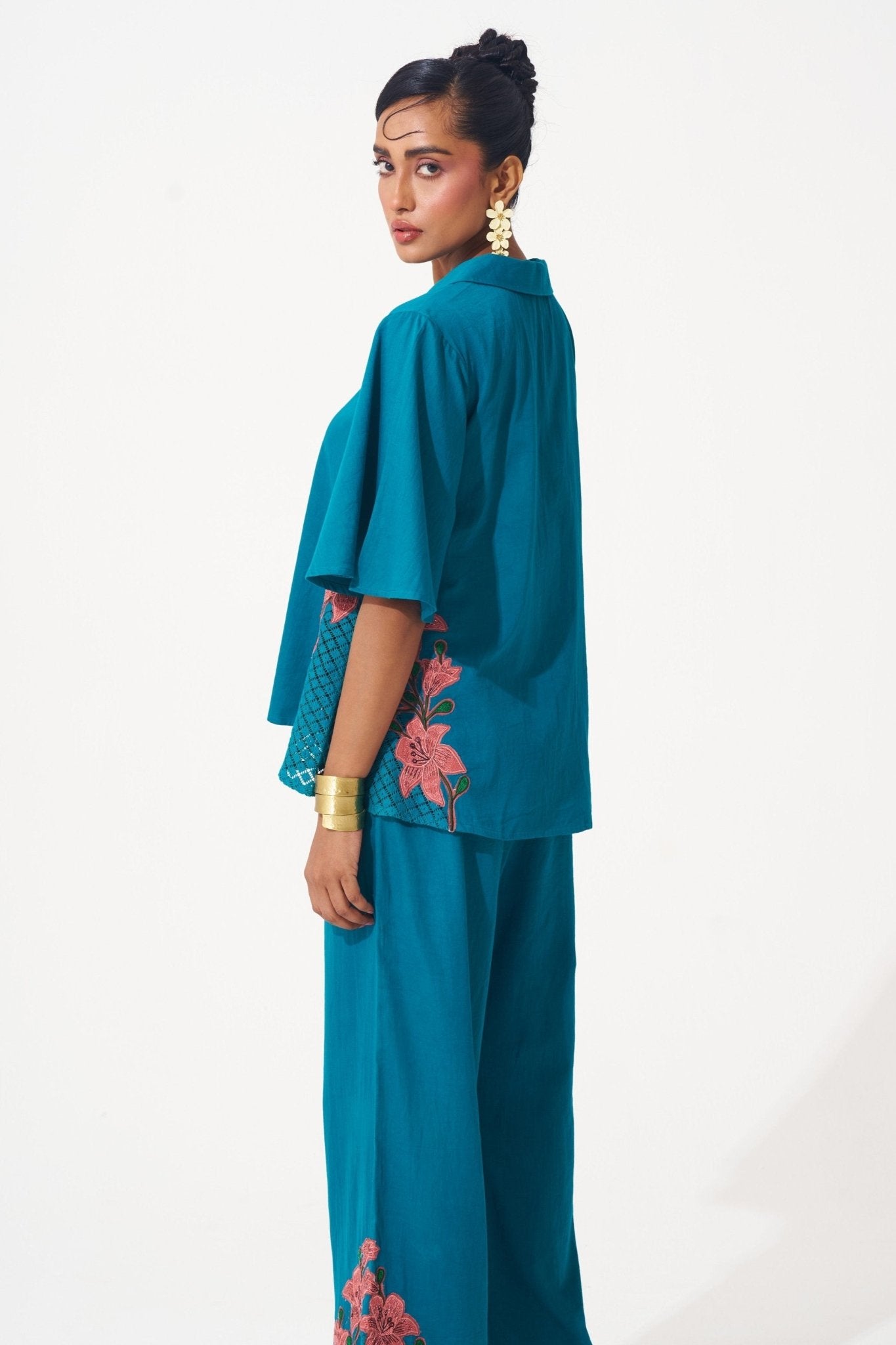 Cotton Co - ord Set with Side Mesh Detail - Western Era Cordset for women