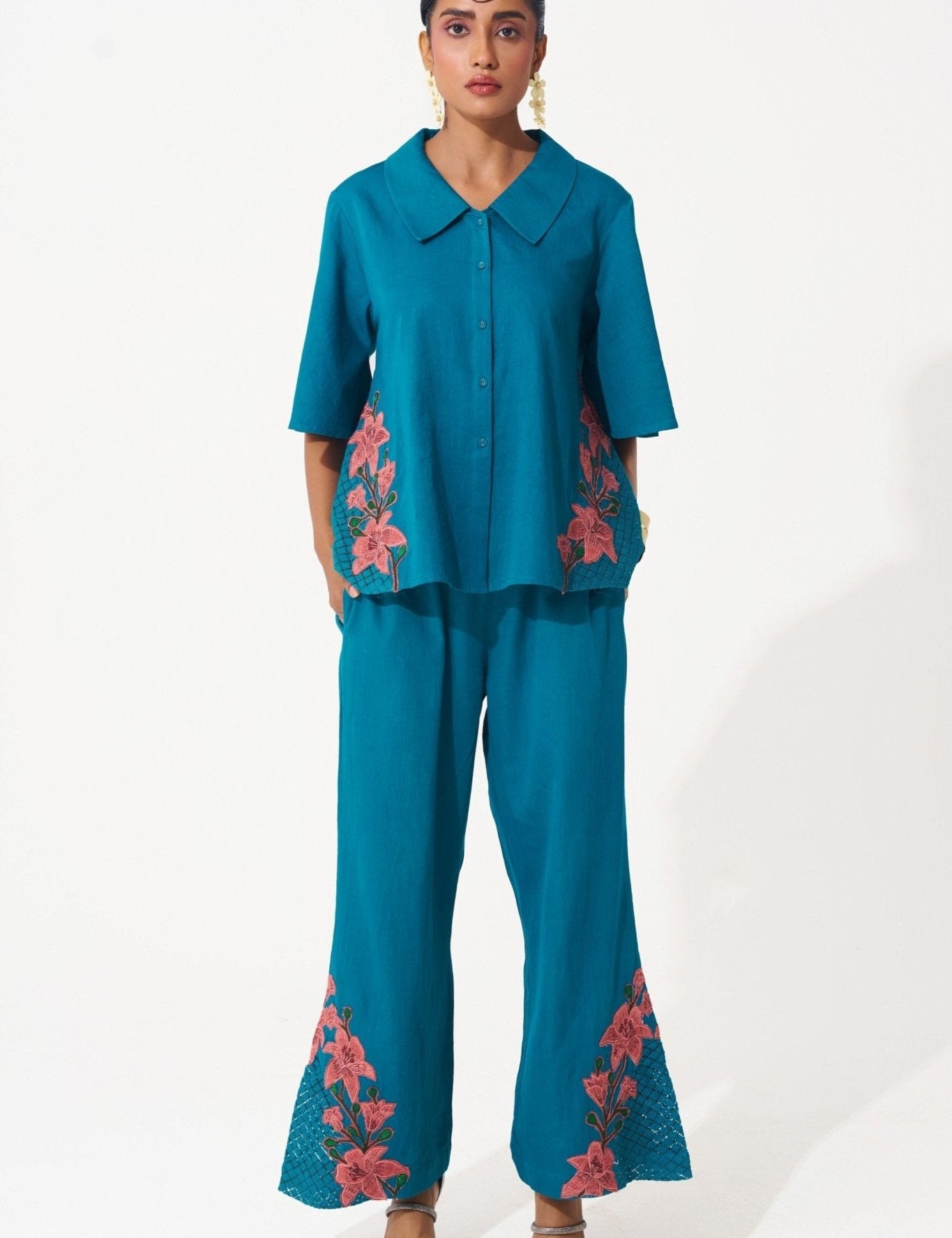 Cotton Co - ord Set with Side Mesh Detail - Western Era Cordset for women