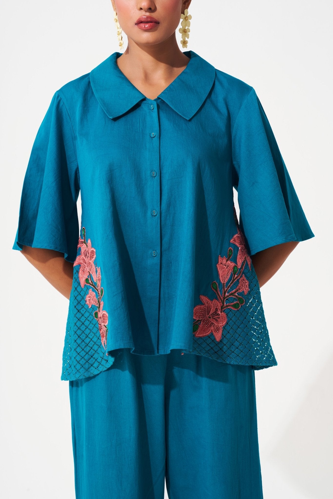 Cotton Co - ord Set with Side Mesh Detail - Western Era Cordset for women