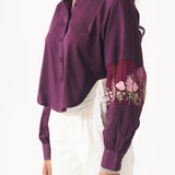 Cotton shirt with Floral Embroidered Sleeve - Western Era Tops for women