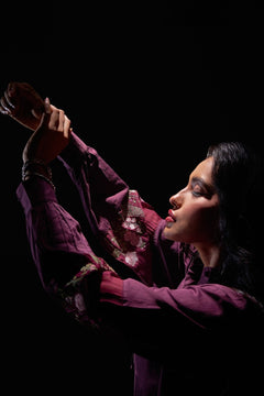 Cotton shirt with Floral Embroidered Sleeve
