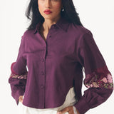 Cotton shirt with Floral Embroidered Sleeve - Western Era Tops for women