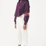 Cotton shirt with Floral Embroidered Sleeve - Western Era Tops for women