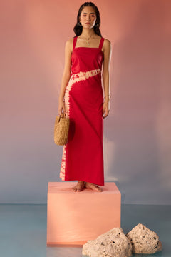 Crimson and Ivory Bandhani Tie Dye Dress