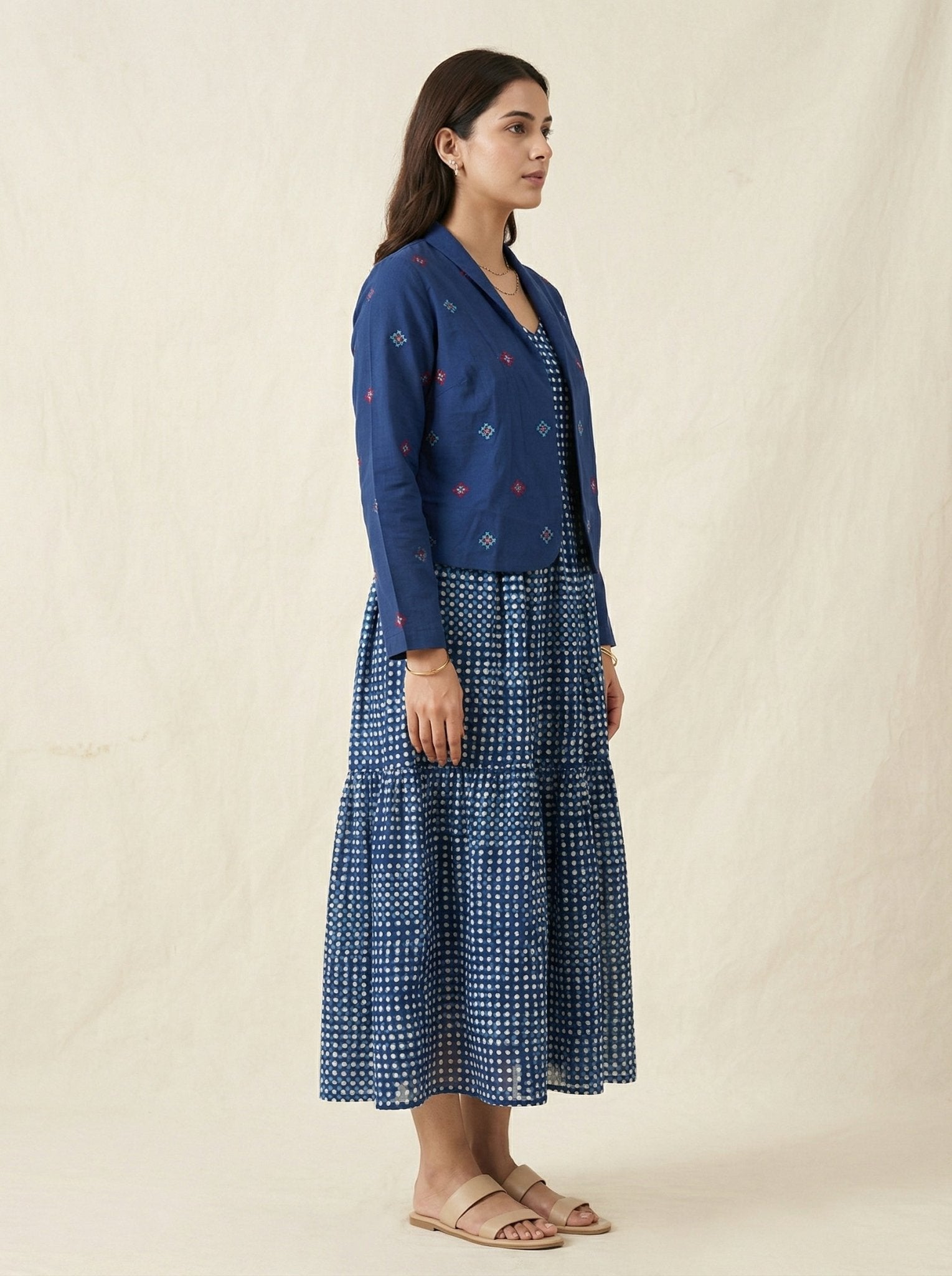 Crop Heritage Jacket with Geometric Cross - Stitch Patterns - Western Era Tops for women