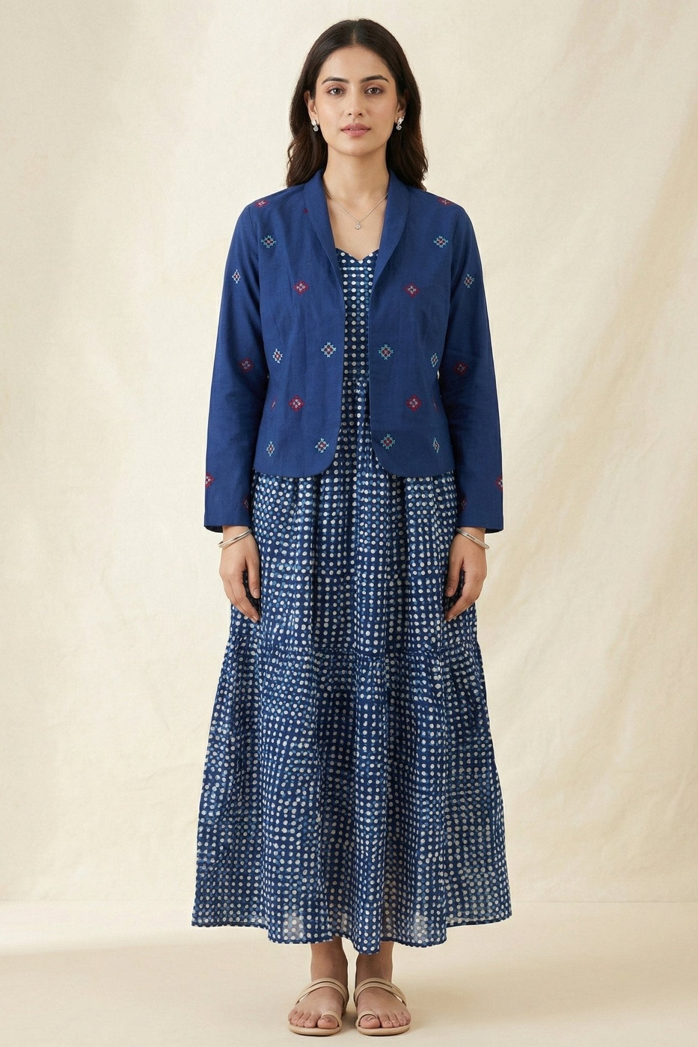 Crop Heritage Jacket with Geometric Cross - Stitch Patterns - Western Era Tops for women