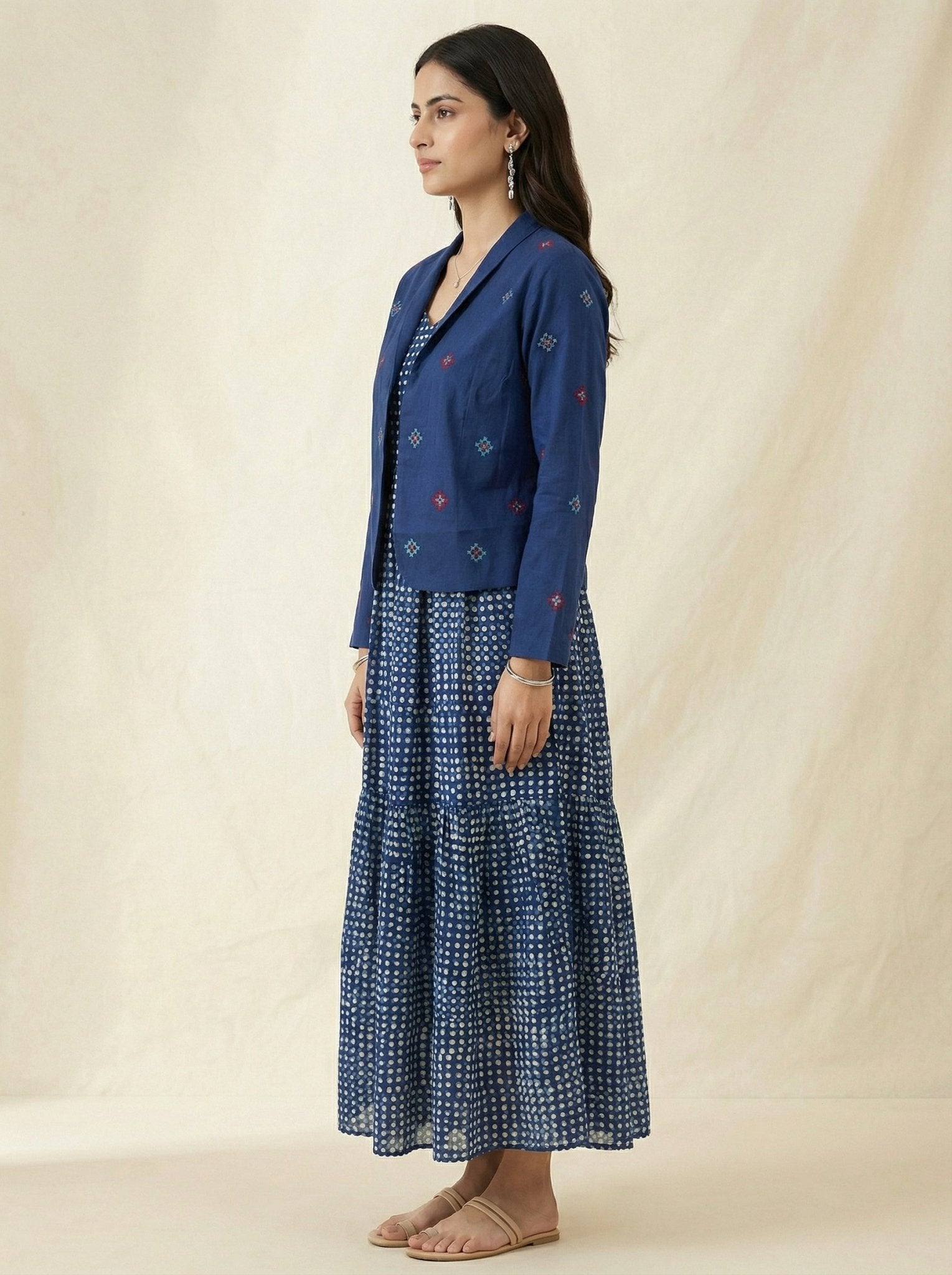 Crop Heritage Jacket with Geometric Cross - Stitch Patterns - Western Era Tops for women