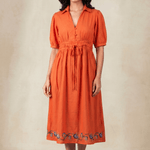 Crosscraft Gathered Dress with Embroidered Panel - Western Era Dresses for women