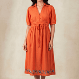 Crosscraft Gathered Dress with Embroidered Panel - Western Era Dresses for women