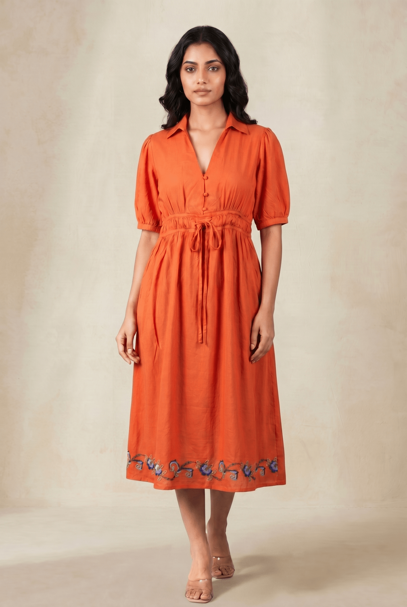 Crosscraft Gathered Dress with Embroidered Panel - Western Era Dresses for women