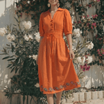 Crosscraft Gathered Dress with Embroidered Panel - Western Era Dresses for women
