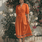 Crosscraft Gathered Dress with Embroidered Panel - Western Era Dresses for women