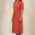 Crosscraft Gathered Dress with Embroidered Panel - Western Era Dresses for women