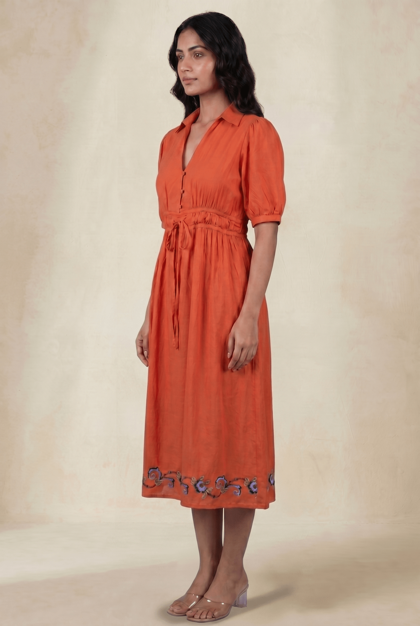 Crosscraft Gathered Dress with Embroidered Panel - Western Era Dresses for women