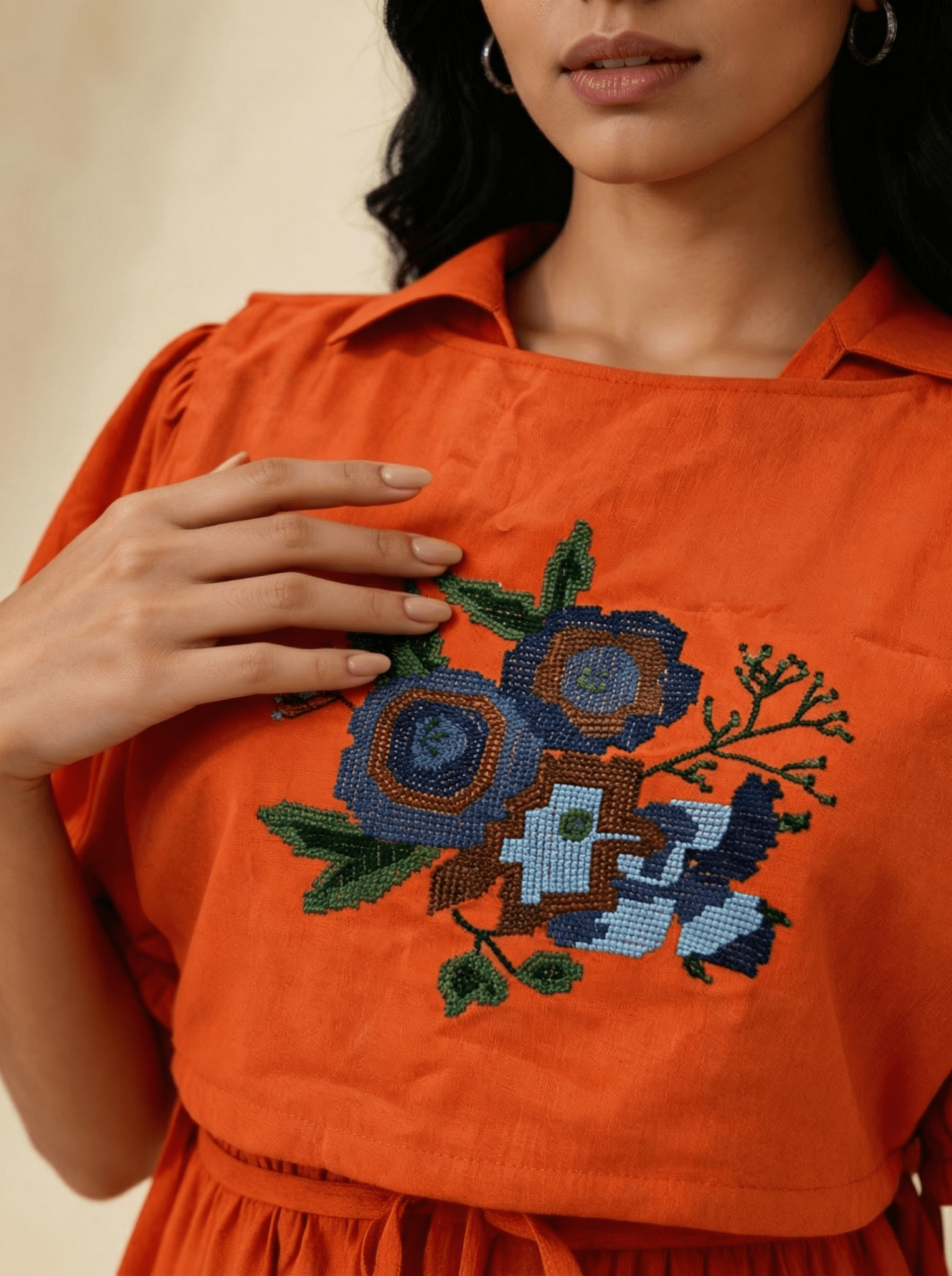 Crossloom Tie - Up with Adjustable Knot Embroidered Overtop - Western Era Tops for women