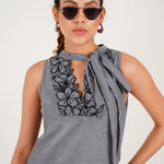 Cutwork yoke tie dress - Western Era Dresses for women
